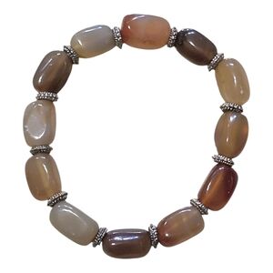 Natural Smooth Tumblrd Agate Stone Stretch Bracelet Earth Tones Crystal Healing